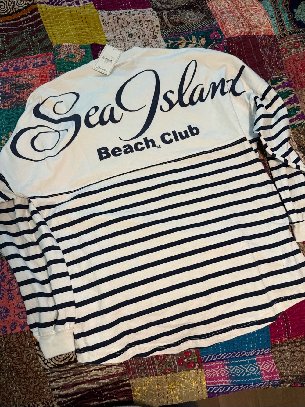 Beach Club Long-Sleeve Striped Tee - White/Navy